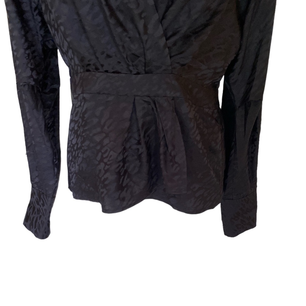 The Kooples Black Silk Leopard Print Faux Wrap Cropped Peplum Blouse - M - Picture 3 of 12